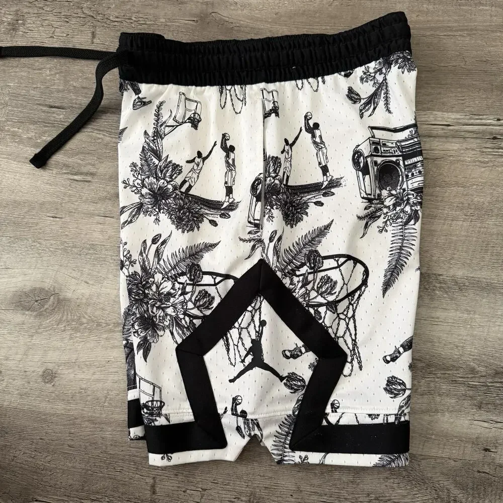 Jordan MJ Jumpman Shorts Mens Small White Floral Boombox Retro Basketball FV8614